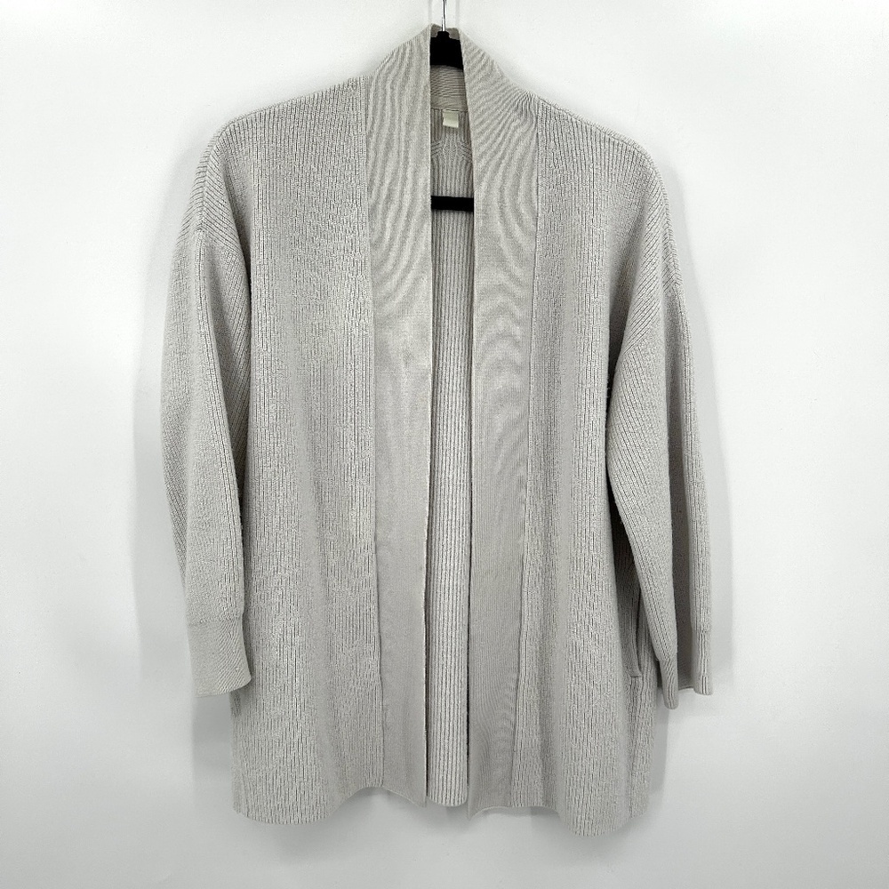 LULULEMON *Flawed* White Merino Wool Ribbed Knit Open Cardigan Sweater Size 8